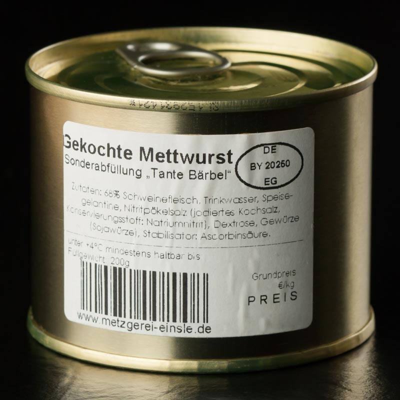Gekochte Mettwurst in der Dose